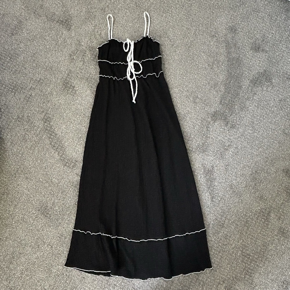 See You Monday Women's LARGE Black Contrast Trim Midi Dress Spaghetti Strap EUC - Picture 6 of 11